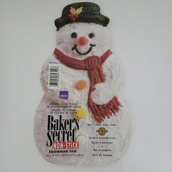 Ekco Snowman Cake Pan Non Stick Bakers Secret Vintage Metal Holiday Winter Mold - Picture 6 of 9